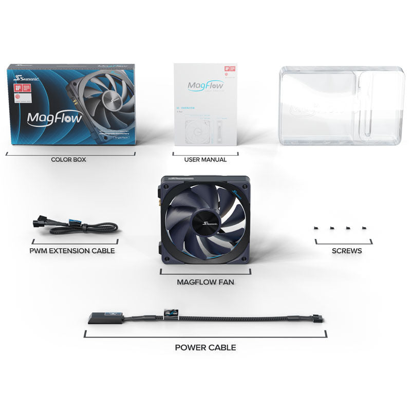 Seasonic MagFlow 1225 PWM vifte 120 mm svart koblet i kjede