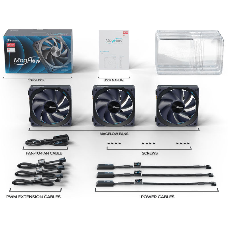Seasonic MagFlow 1225 PWM vifte 120 mm 3-pakning svart - Seasonic