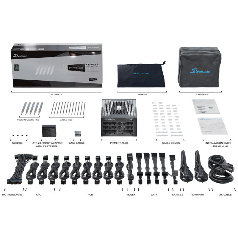 Seasonic Prime TX-1600 etikett med spesifikasjoner