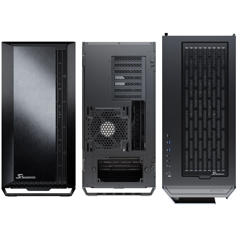 Seasonic SYNCRO Q704 kabinett midtårn nærbilde av frontpanel og USB-porter