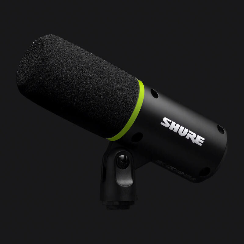 Nærbilde av Shure MV6 USB gamingmikrofon USB-C dynamisk svart mikrofonhode