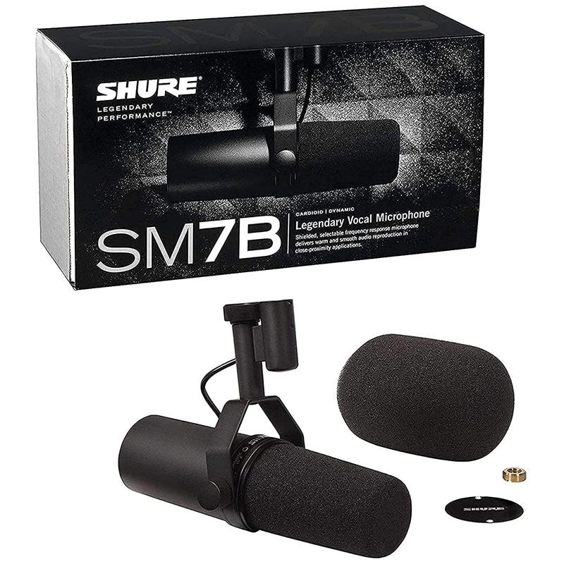 Nærbilde av Shure SM7B studiomikrofon dynamisk XLR niere