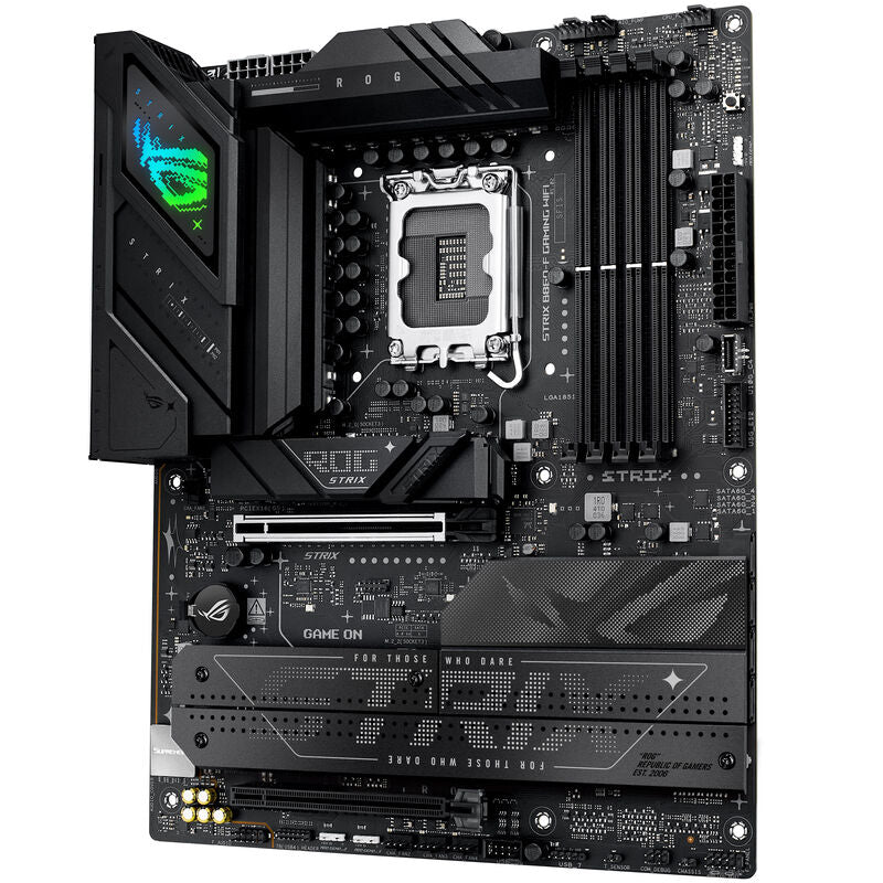 Sideprofil av ASUS ROG Strix B860-F Gaming WiFi hovedkort