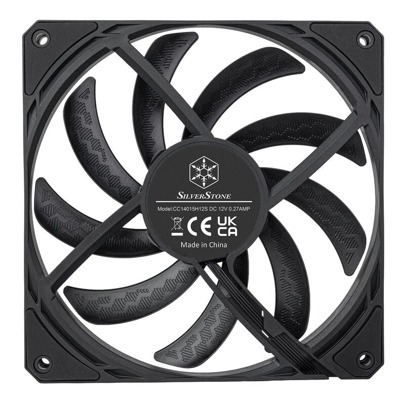Nærbilde av SilverStone Air Slimmer 140 PWM vifte 15,5 mm slim svart ramme