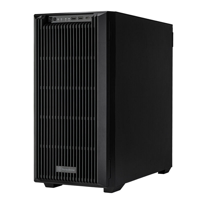 Detalj av låsbar mesh-front på SilverStone CS383 NAS-kabinett 8-Bay Hot-Swap svart