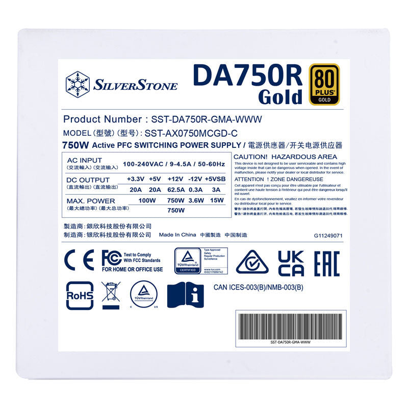SilverStone DA750R-GMA strømforsyning 750 W ATX 3.0 80 PLUS Gold - SilverStone