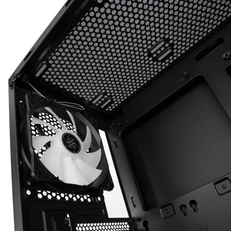 SilverStone Fara B1 Pro kabinett midtårn vifte og mesh detalj