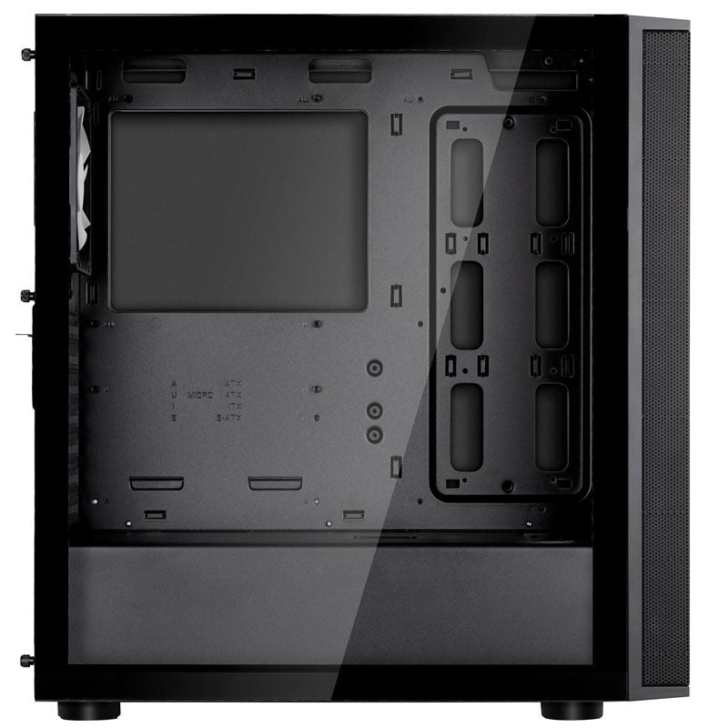 Nærbilde av herdet glass sidepanel SilverStone Fara R1 V2