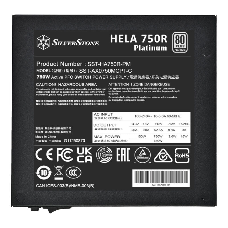 SilverStone HELA 750R strømforsyning tilkoblinger