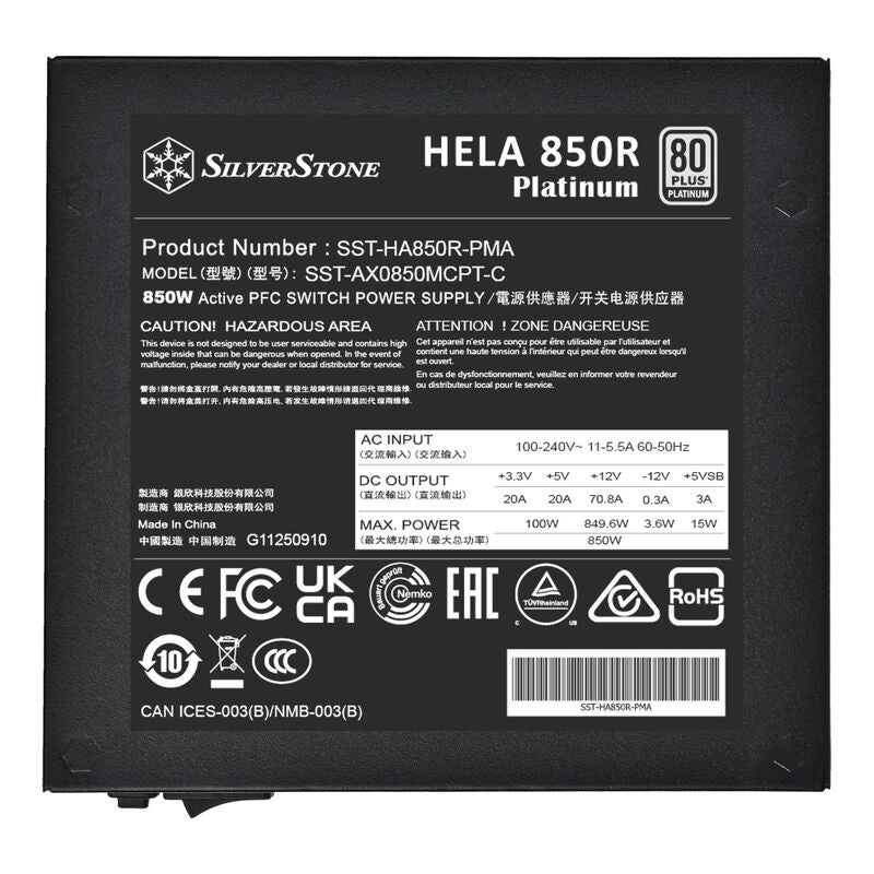 SilverStone HELA 850R strømforsyning kabeltilkoblinger