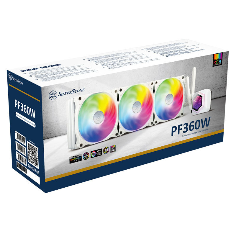 SilverStone Permafrost PF360-ARGB V2 AIO vannkjøling 360 mm hvit med gummifester på vifter