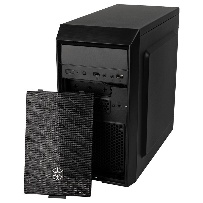 SilverStone Precision PS16 minitårn Micro-ATX svart montert med komponenter