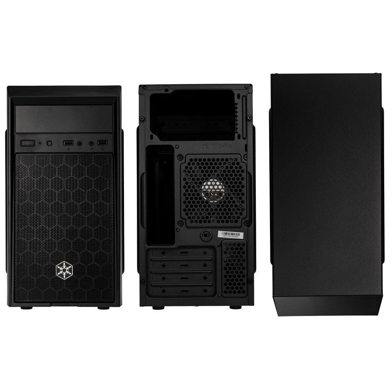 SilverStone Precision PS16 minitårn Micro-ATX svart nærbilde av vifte