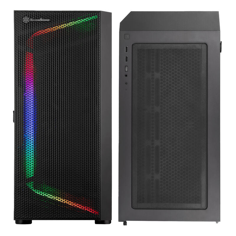 SilverStone SETA H1 kabinett detalj av RGB-belysning og mesh-front