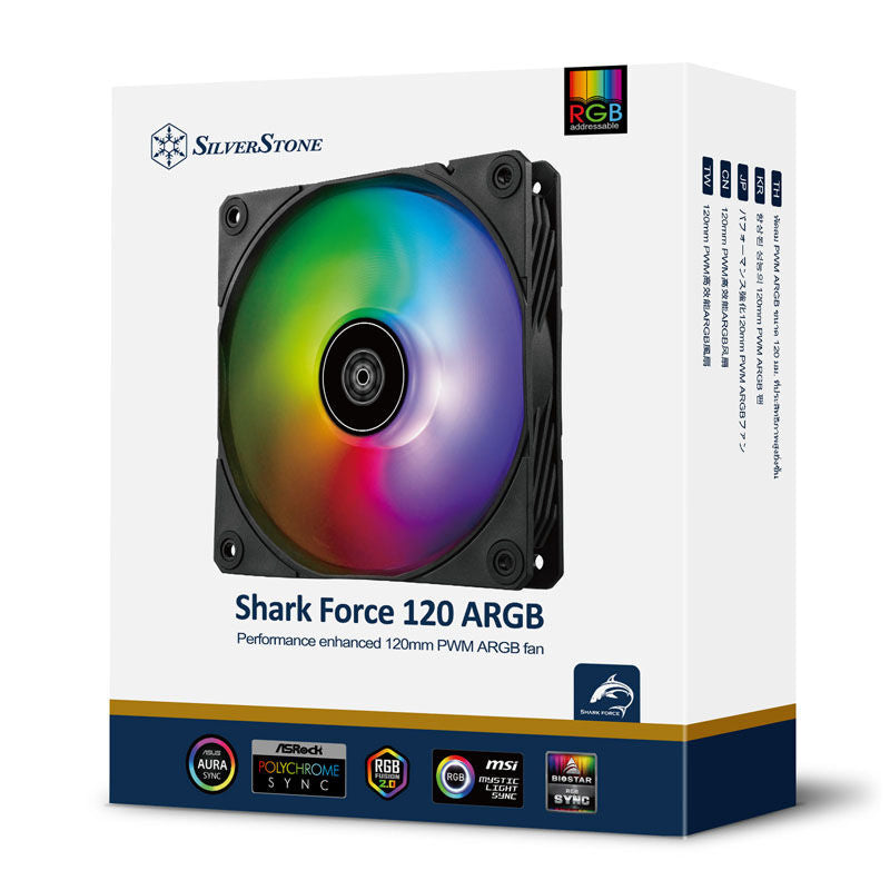 RGB-lysdetalj på SilverStone Shark Force ARGB vifte 120 mm PWM svart