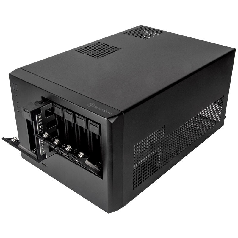 Detaljbilde av SilverStone SST-CS351B NAS-kabinett hot-swap-plasser