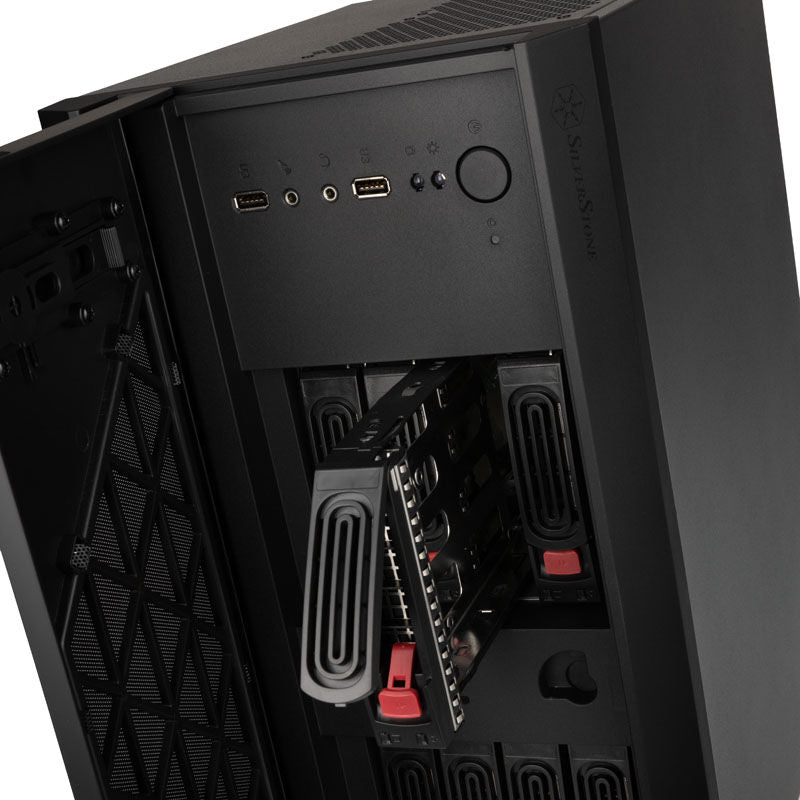 SilverStone SST-CS381 v1.1 lagringskabinett Micro-ATX svart nærbilde av vifter