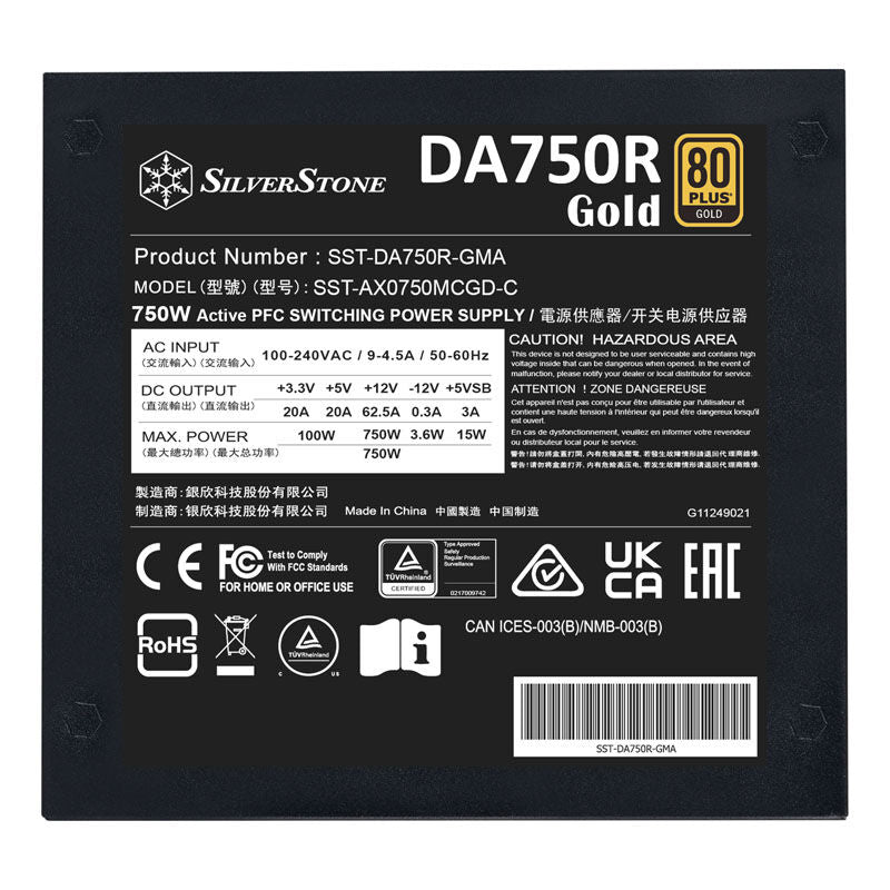 SilverStone SST-DA750R-GMA med tilkoblinger synlige
