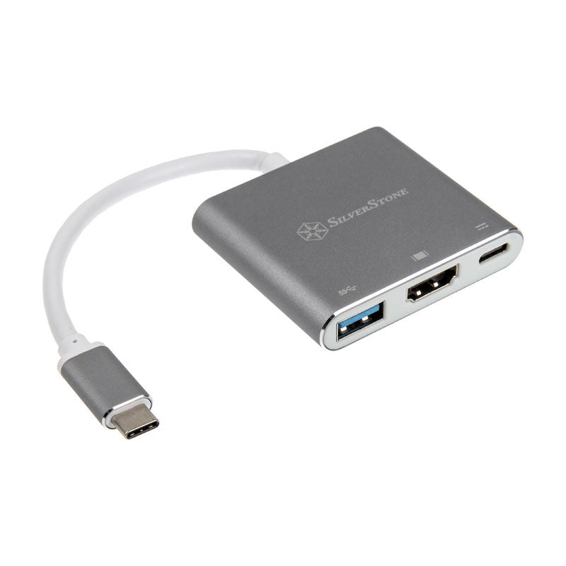 SilverStone SST-EP08C USB-C til HDMI/USB-A/USB-C adapter sølv forfra