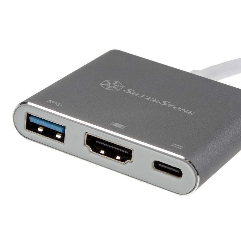SilverStone SST-EP08C USB-C til HDMI/USB-A/USB-C adapter sølv bakside