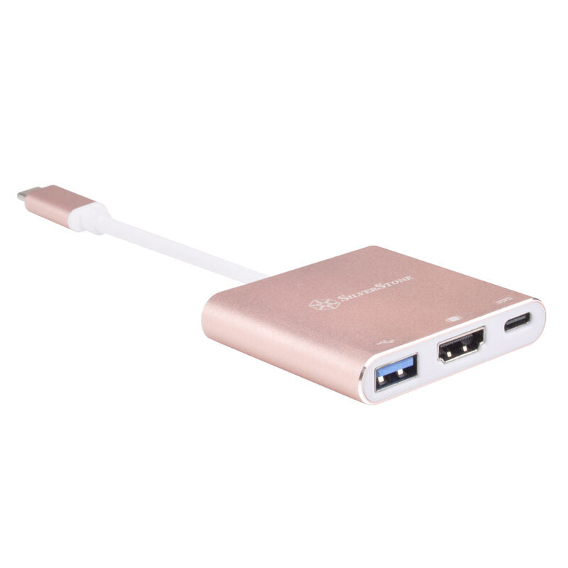 Detalj av SilverStone SST-EP08P USB-C til HDMI USB-A USB-C adapter rosa