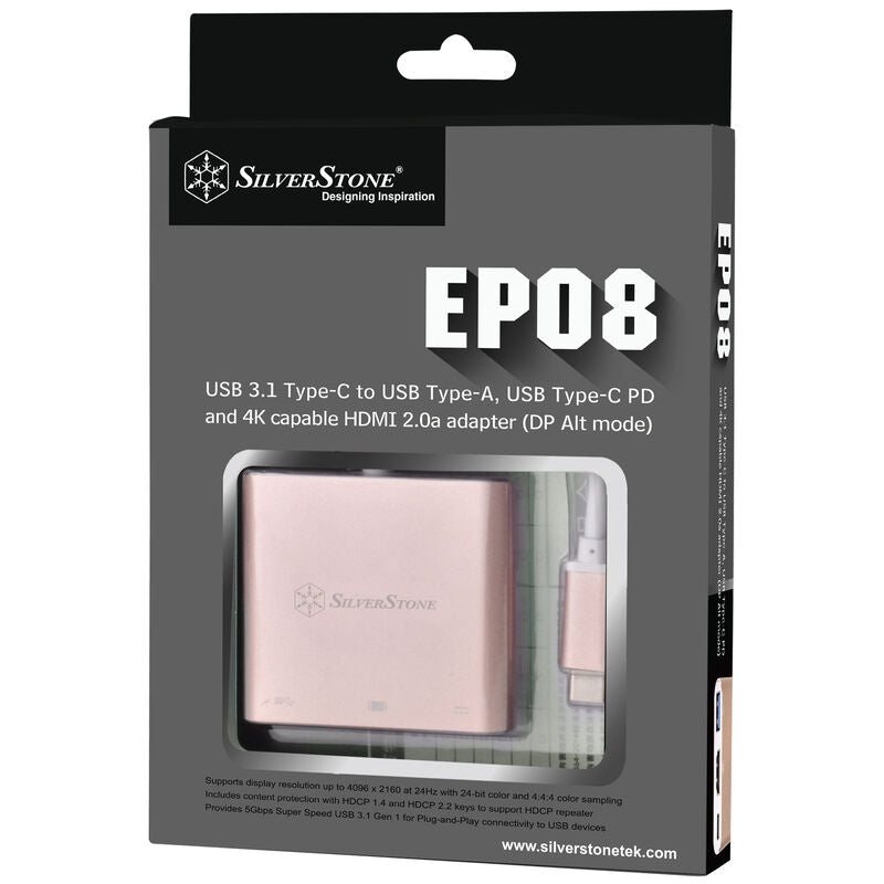 SilverStone SST-EP08P USB-C til HDMI USB-A USB-C adapter rosa i bruk