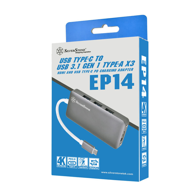 SilverStone SST-EP14C USB-C hub HDMI 3x USB-A USB-C oversikt