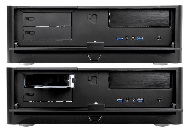 Detalj av frontpanel og I/O-port på SilverStone SST-GD06B Grandia