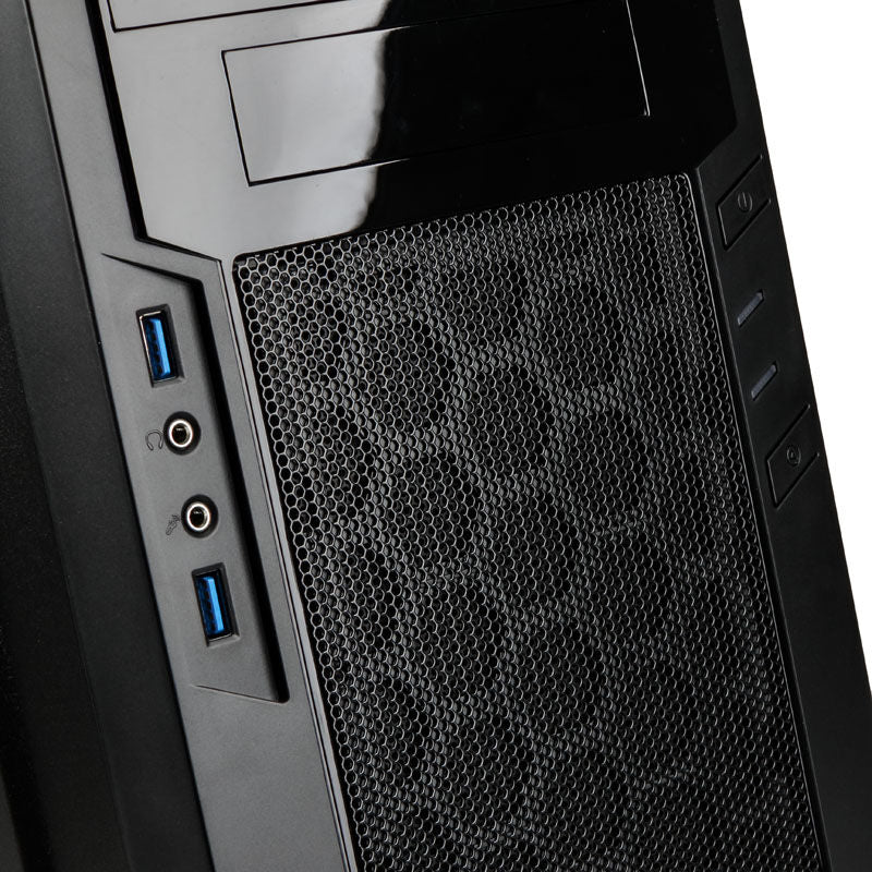 SilverStone SST-PS13B Precision kabinett midtårn ATX svart nærbilde av mesh-ventilasjon
