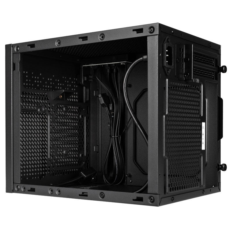 Oversikt av SilverStone SST-SG16B kabinett med åpent sidepanel