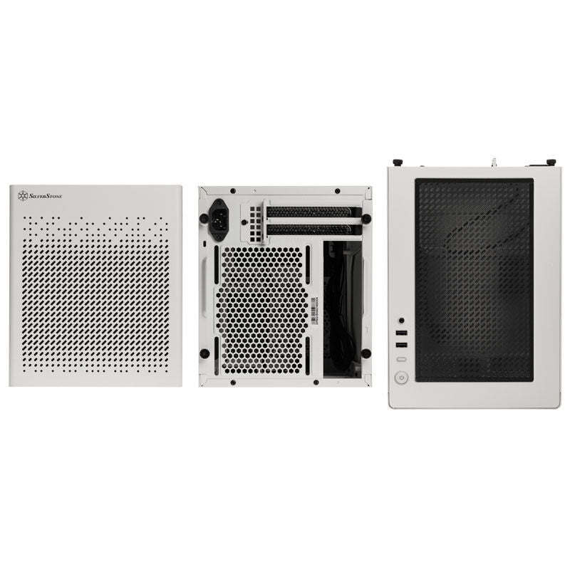 SilverStone SST-SG16W Mini-ITX kabinett mesh hvit montert med komponenter