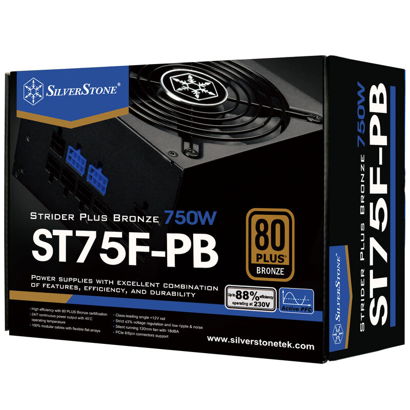 SilverStone SST-ST75F-PB Strider Plus strømforsyning oversikt