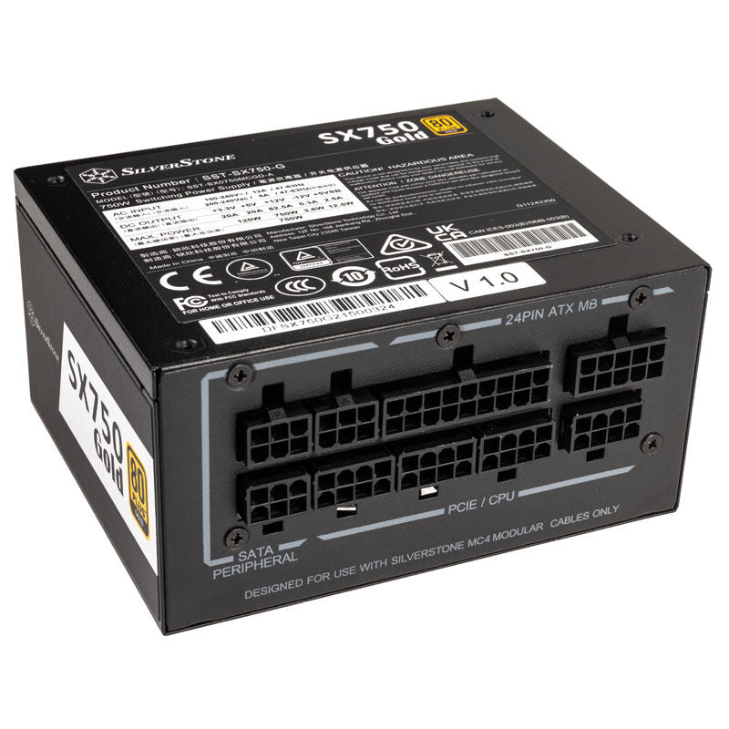 Detalj av SilverStone SST-SX750-G SFX strømforsyning