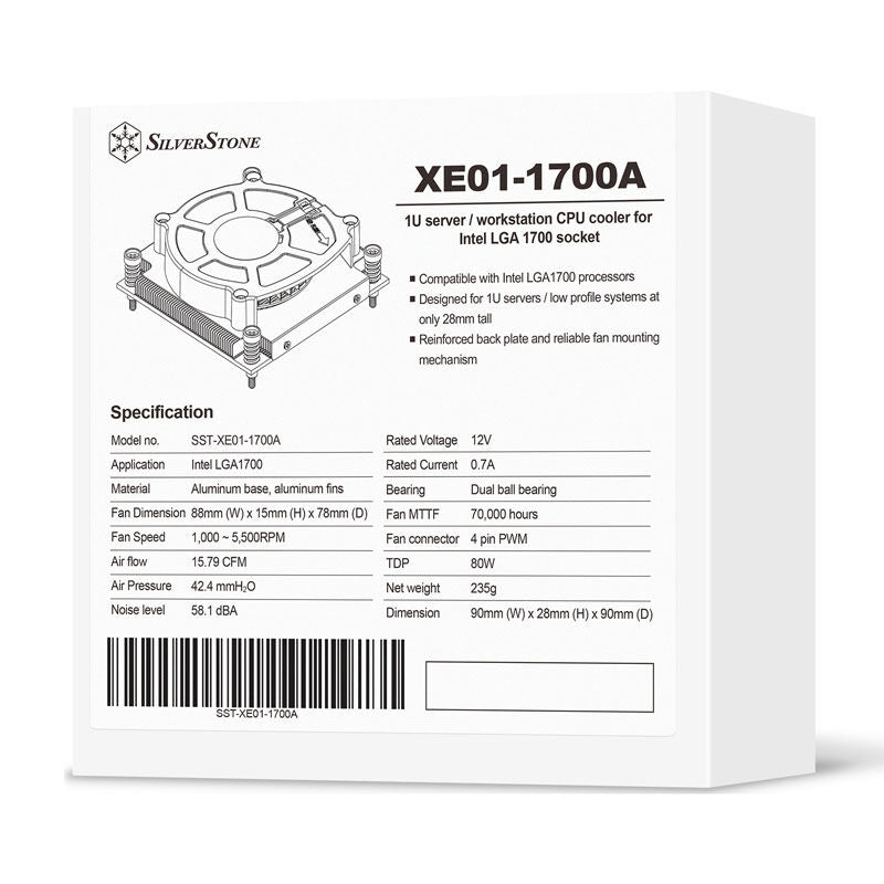 Oversikt SilverStone SST-XE01-1700A low profile CPU-kjøler