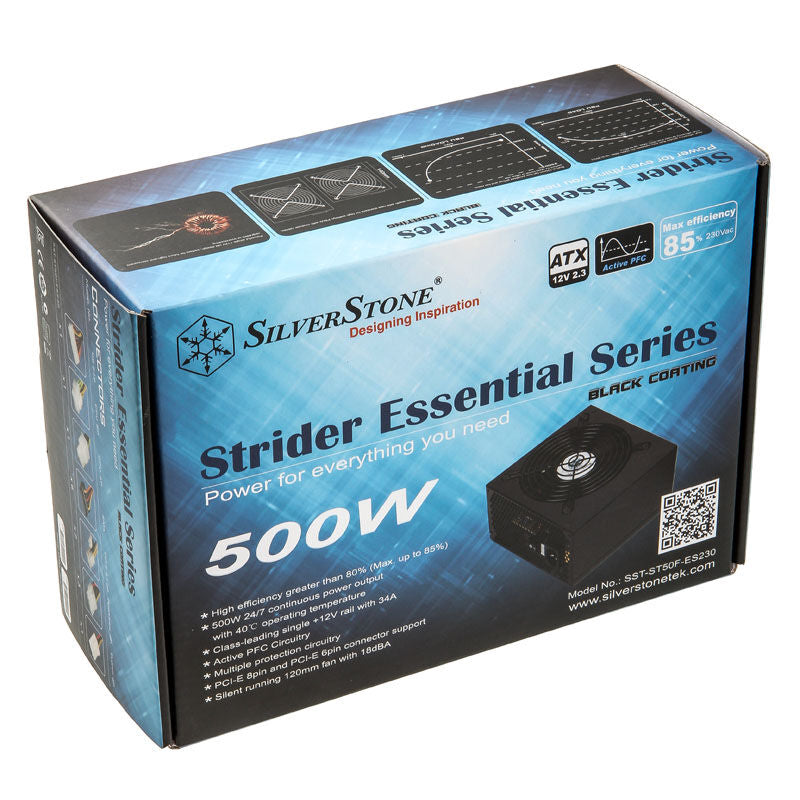 Nærbilde av SilverStone Strider Essential ST50F-ES230 v2.0 strømforsyning vifte