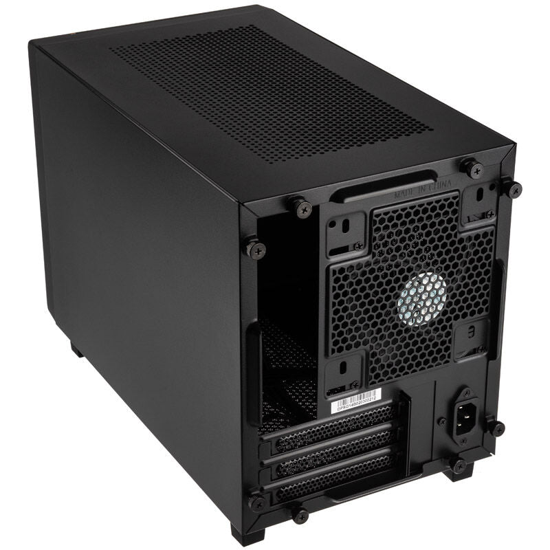 SilverStone Sugo SG14 Mini-ITX kabinett svart mesh nærbilde av front