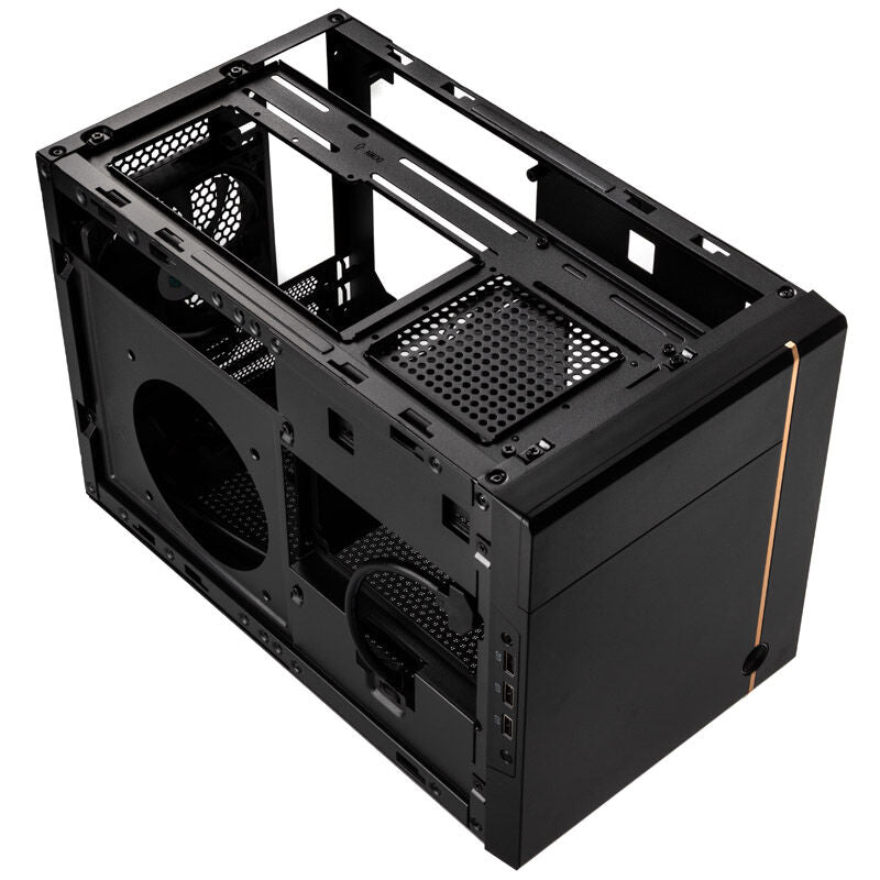 SilverStone Sugo SG14 Mini-ITX kabinett svart mesh sidepanel tatt av