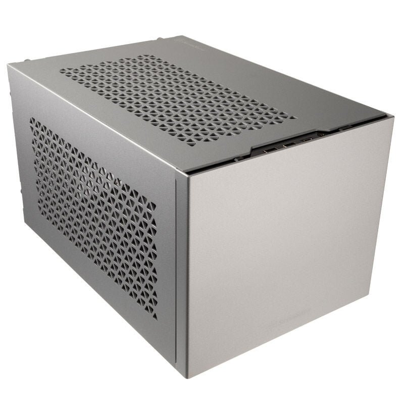 SilverStone Sugo SG15 Mini-ITX kabinett aluminium sølv detalj av mesh sidepanel