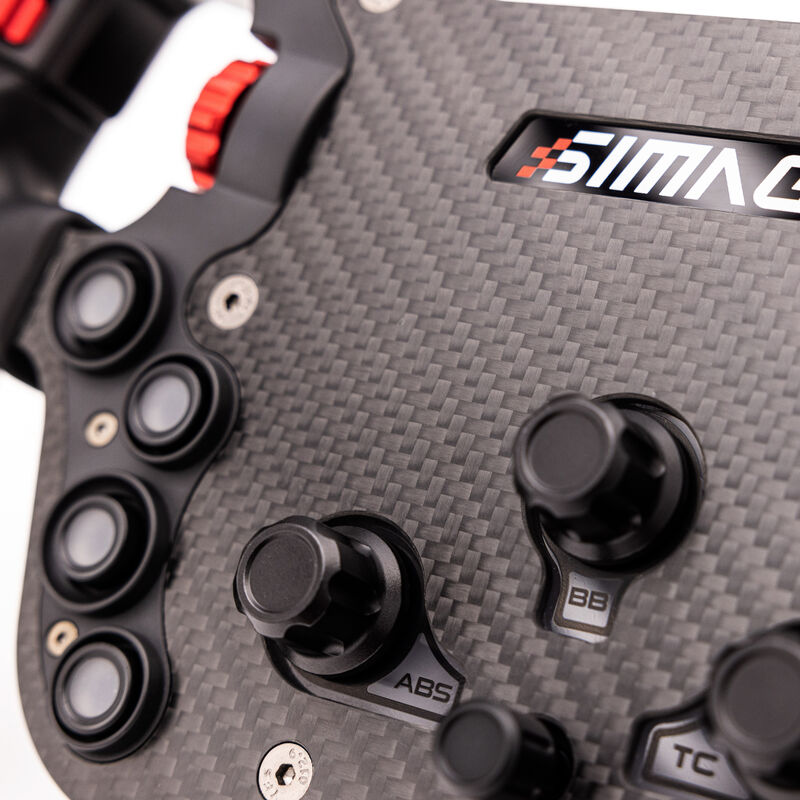 Simagic FX-C simracingratt 290 mm RGB karbonfiber nærbilde av taster