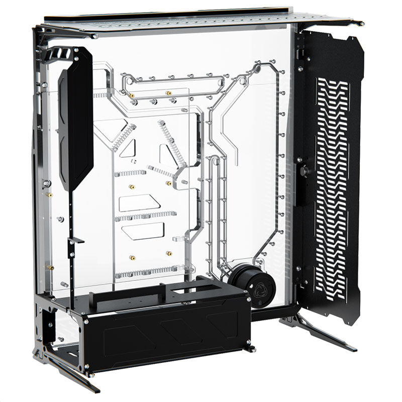 Singularity Computers Spectre 3.0 fulltårn svart XL-ATX RGB nærbilde av distroplate