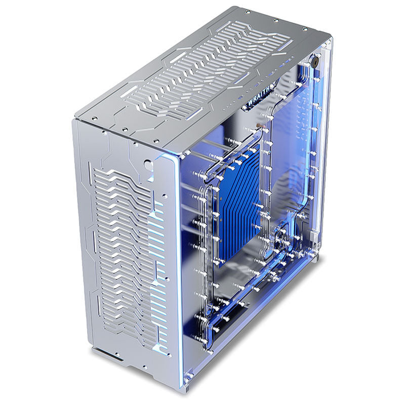 Detalj av akryl reservoir i Singularity Wraith ITX/DTX kabinett sølv