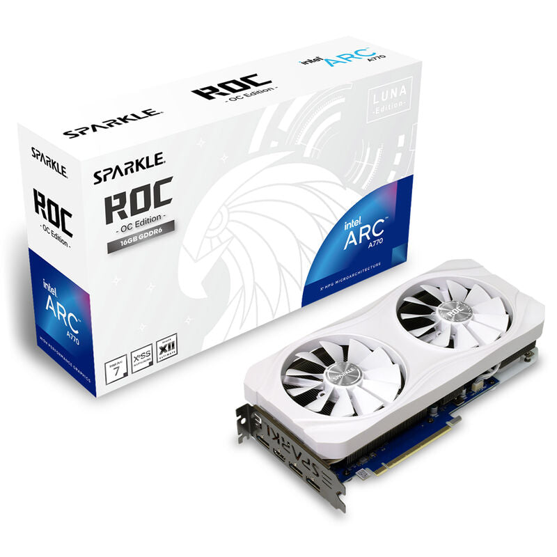 Sparkle Arc A770 ROC Luna White grafikkort forfra