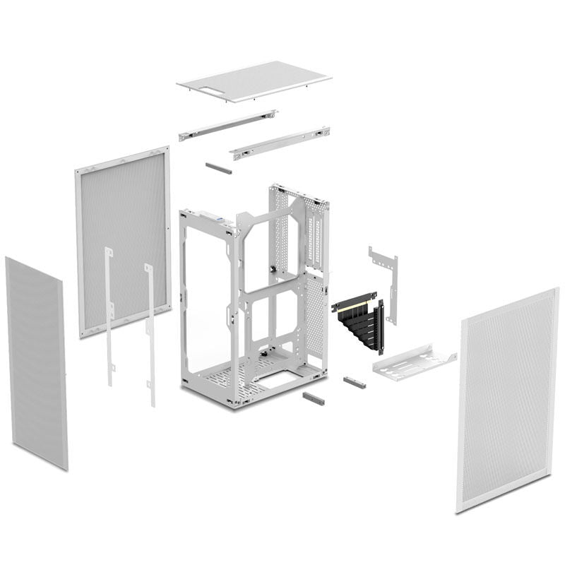 Nærbilde av Ssupd Meshlicious Full Mesh Mini-ITX kabinett PCIe 4.0 hvit I/O-panel