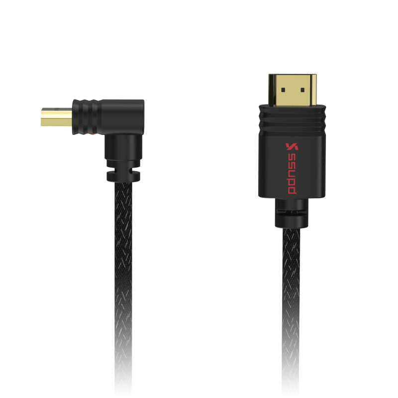 Nærbilde av Ssupd Meshroom HDMI 2.1 kabel 90° vinklet 8K 2 m svart kontakt