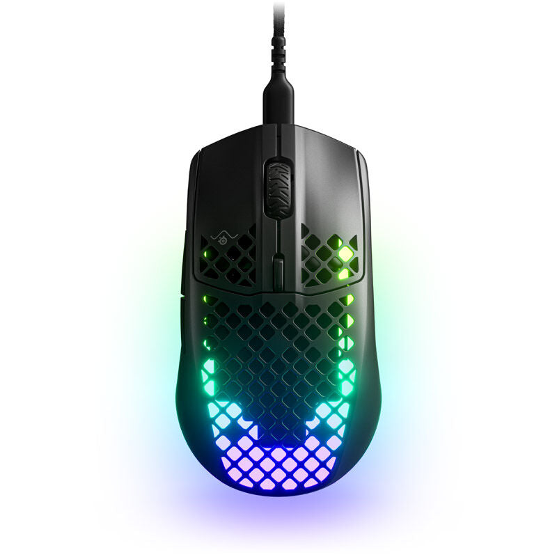 Detalj av SteelSeries Aerox 3 gamingmus RGB 8500 DPI matt svart