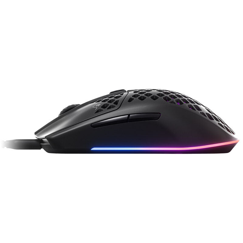 SteelSeries Aerox 3 gamingmus RGB 8500 DPI matt svart montert på skrivebord