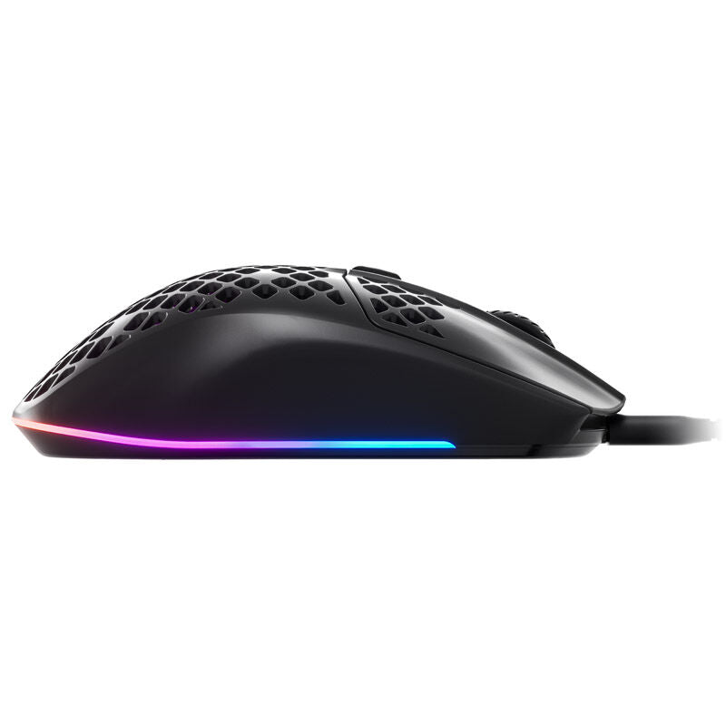 Sideprofil av SteelSeries Aerox 3 gamingmus RGB 8500 DPI matt svart