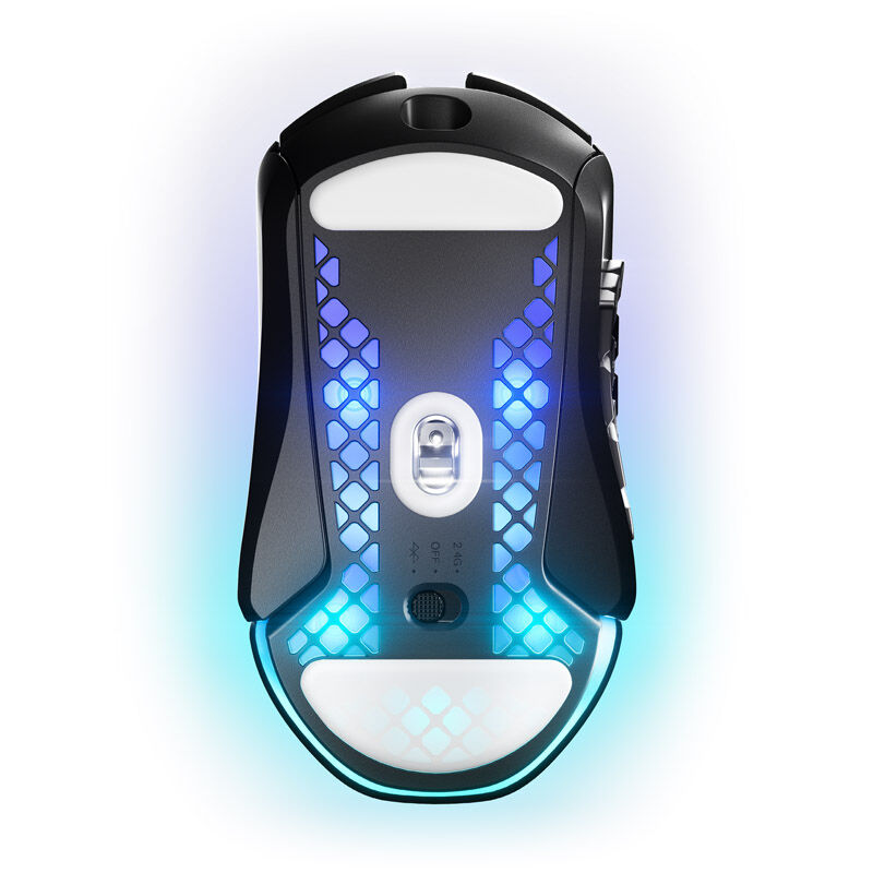 SteelSeries Aerox 9 Wireless gamingmus montert på skrivebord
