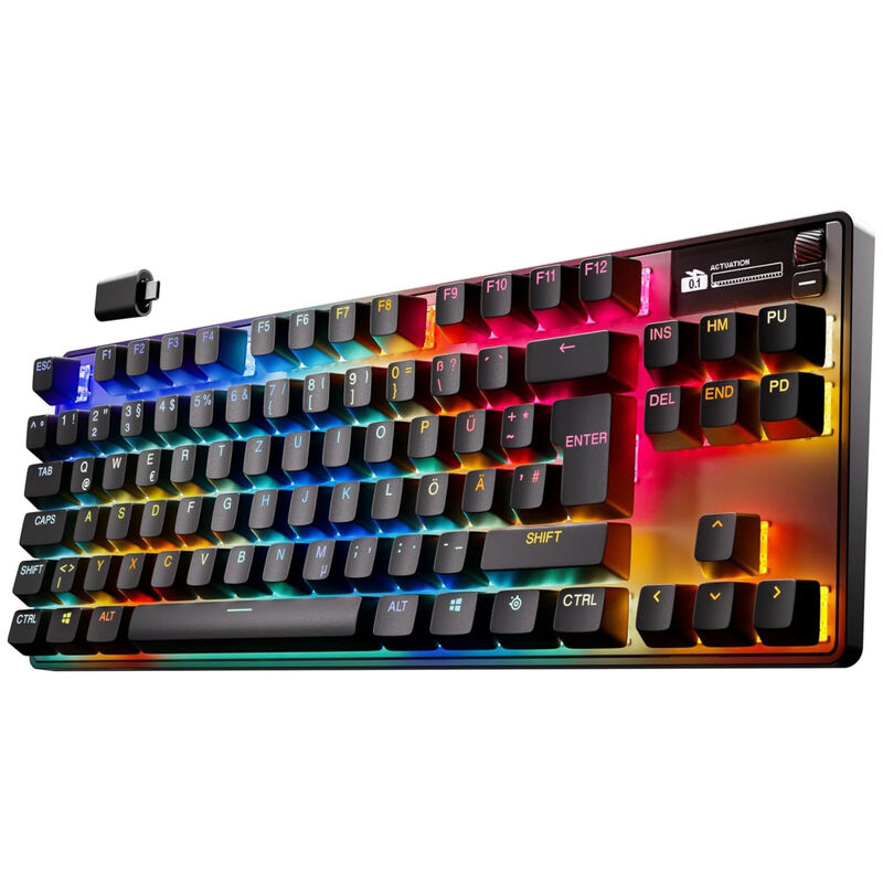 SteelSeries Apex Pro TKL Gen 3 trådløs gamingtastatur montert på skrivebord