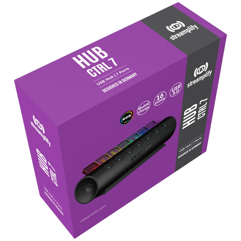 Streamplify HUB CTRL 7 USB-hub og medfølgende strømforsyning